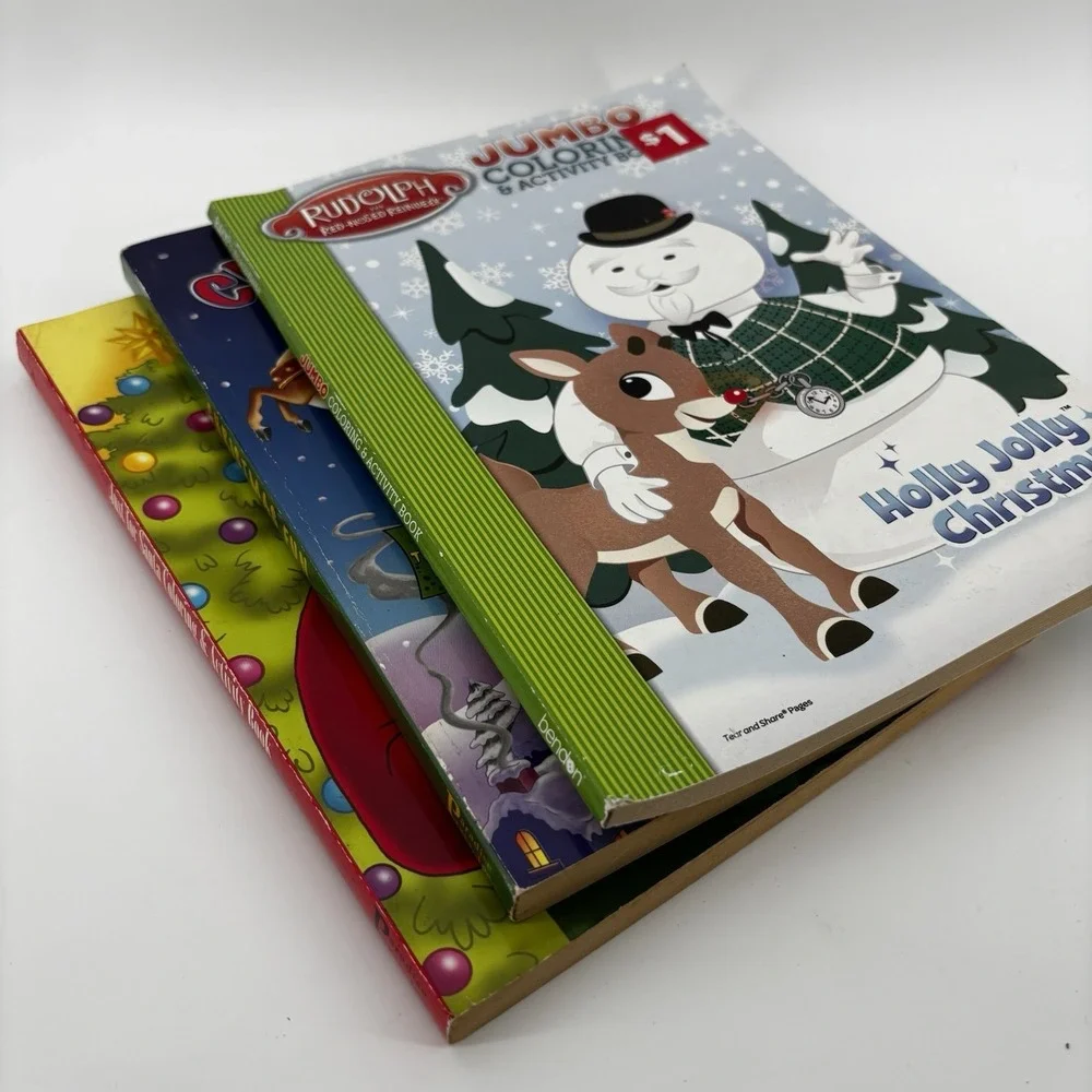 Set of 3 Christmas‎ Kid's Popular Coloring & Activity Books Rudolph Santa
